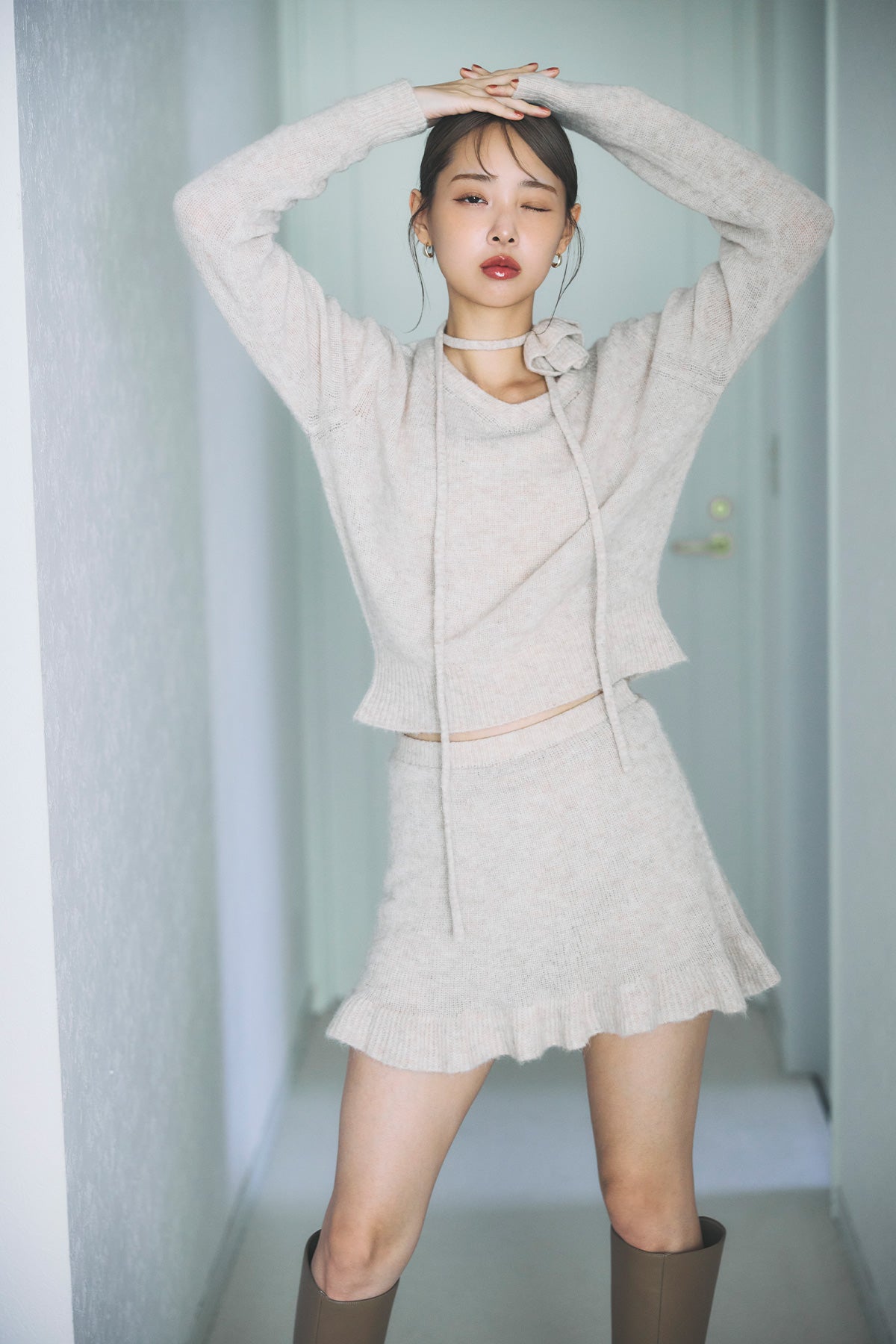 モデル身長：172cm サイズ：FREE カラー：white