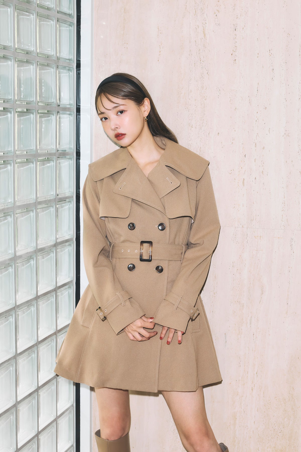 モデル身長：172cm サイズ：FREE カラー：beige