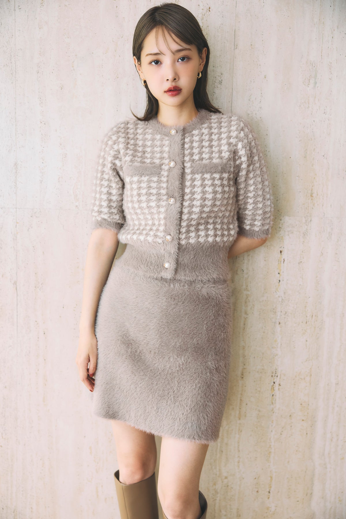 ロゴパールハウンドトゥースニットセットアップ – poláura OFFICIAL