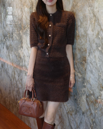 ロゴパールハウンドトゥースニットセットアップ