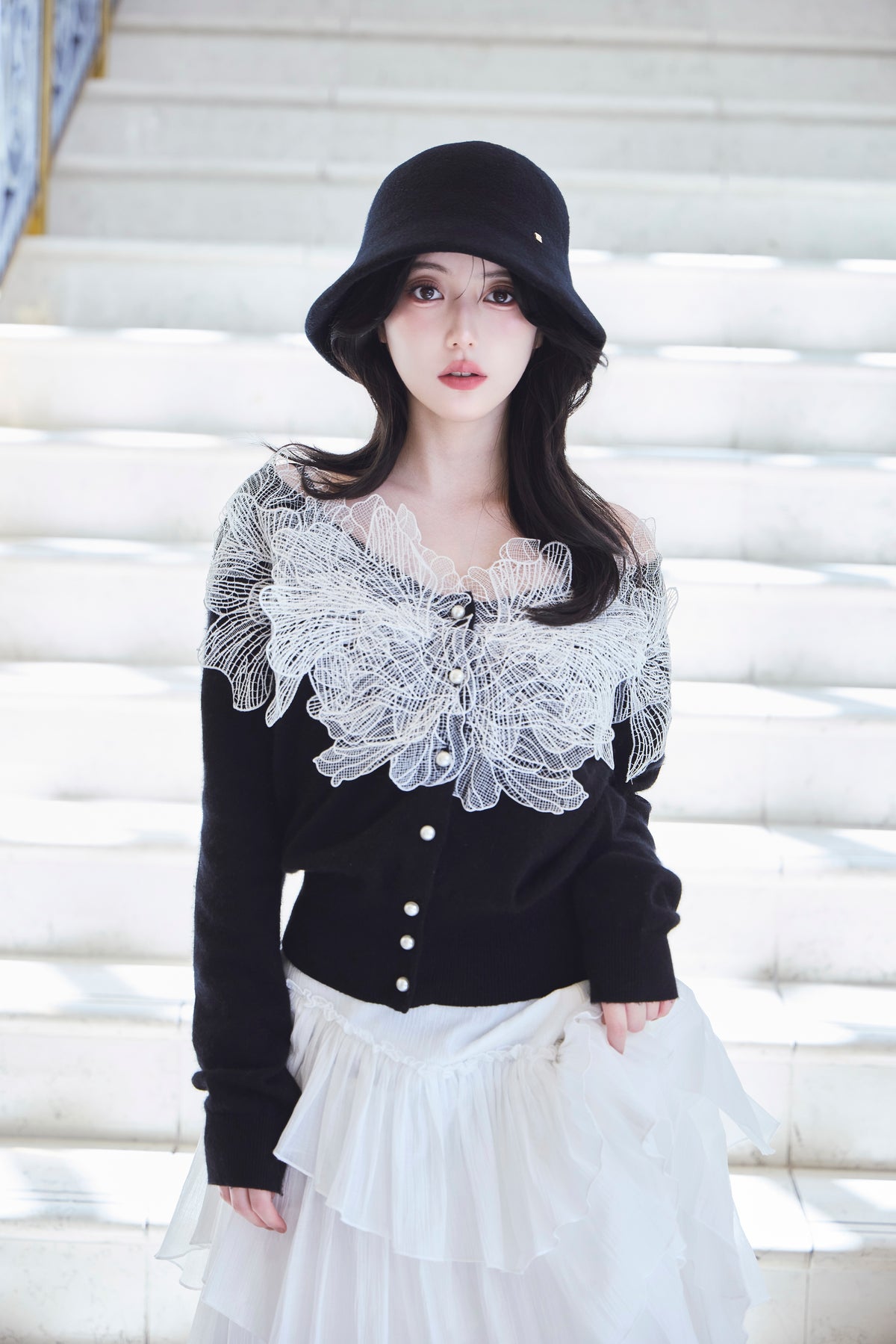 モデル身長：157cm 【トップス】カラー：black
