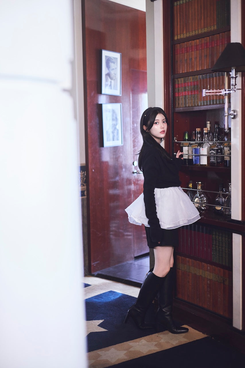モデル身長：157cm 【トップス】カラー：black × white 【ボトムス】カラー：black サイズ：MM