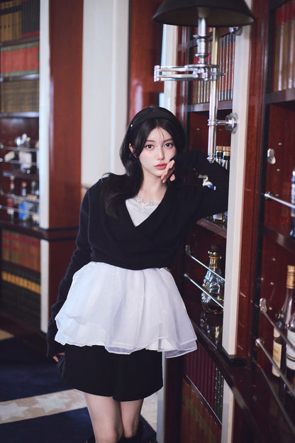 モデル身長：157cm 【トップス】カラー：black × white 【ボトムス】カラー：black サイズ：MM