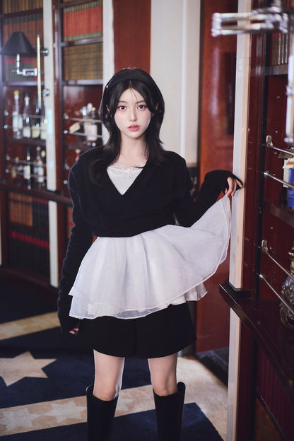 モデル身長：157cm 【トップス】カラー：black × white 【ボトムス】カラー：black サイズ：MM