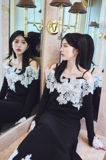 モデル身長：157cm 【トップス】カラー：black 【ボトムス】カラー：black サイズ：SM