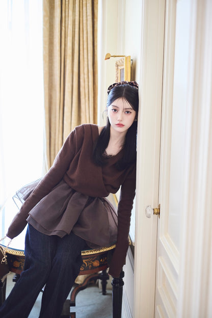 モデル身長：157cm 【トップス】カラー：brown × brown