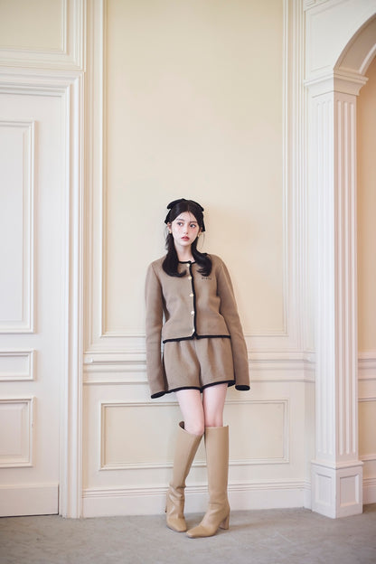 モデル身長：157cm 【トップス】カラー：mocha 【ボトム】カラー：mocha