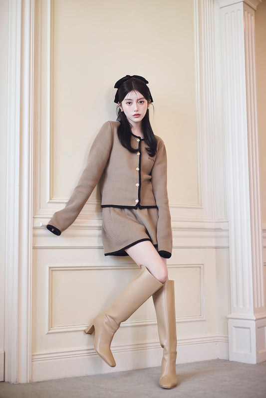 モデル身長：157cm 【トップス】カラー：mocha 【ボトム】カラー：mocha