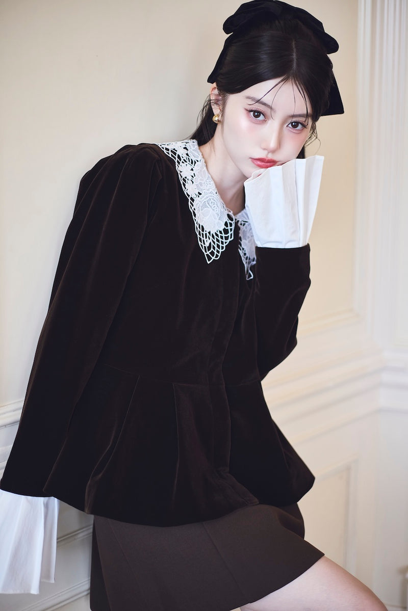 モデル身長：157cm 【トップス】カラー：brown 【アクセサリー】カラー：black