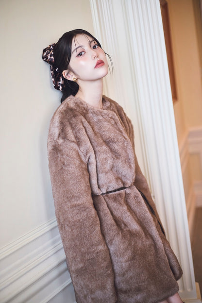 モデル身長：157cm 【トップス】カラー：brown 【アクセサリー】カラー：leopard