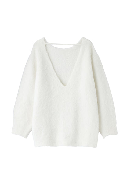 バックオープンシャギーニットトップス