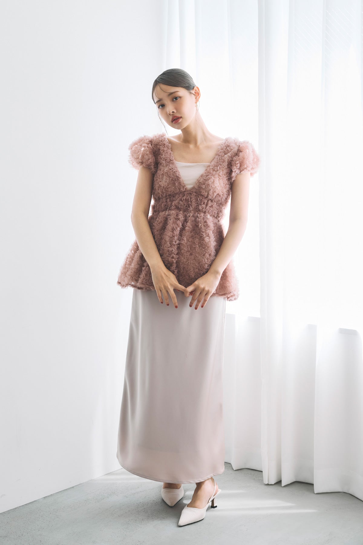 モデル身長：160cm　サイズ：FREE　カラー：pink
