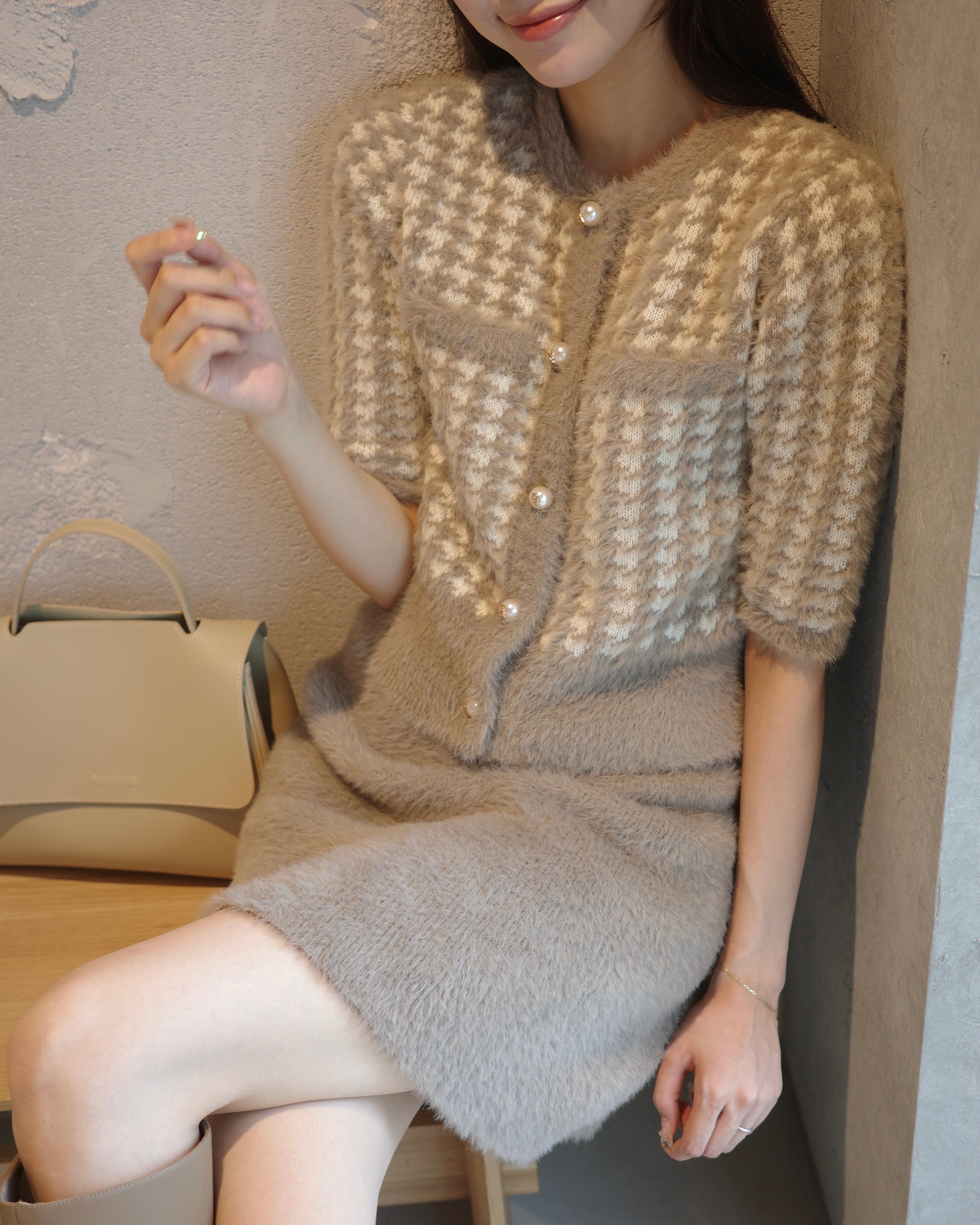 【週末限定価格＊】 tomorrowland ハウンドトゥース柄半袖ニット スラブハウンドトゥース トッパーコート｜トゥモローランド 公式通販