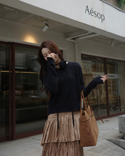 モデル身長：171cm トップスサイズ：free, トップスカラー：navy,  ボトムサイズ：M , ボトムカラー camel