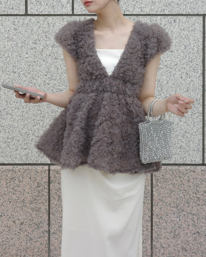 フラワーぺプラムバックリボンチュニック