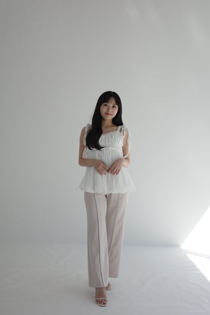 着用モデル：156cm 【トップス】カラー：white 【ボトムス】カラー：pale pink サイズ：SS