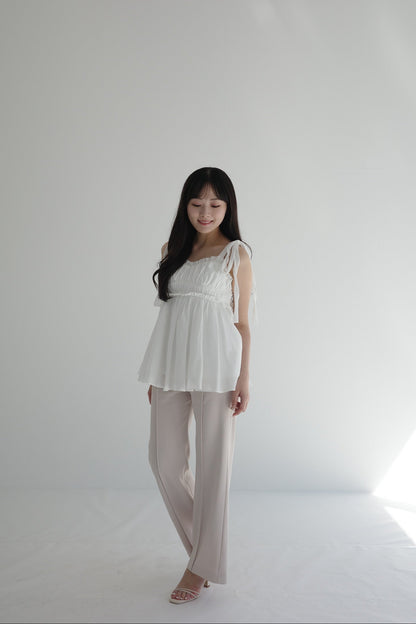着用モデル：156cm 【トップス】カラー：white 【ボトムス】カラー：pale pink サイズ：SS