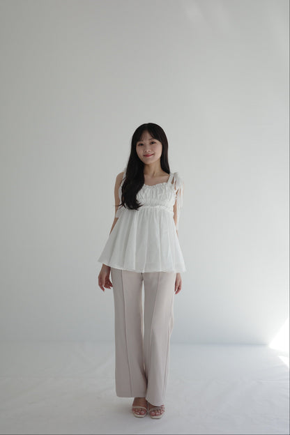 着用モデル：156cm 【トップス】カラー：white 【ボトムス】カラー：pale pink サイズ：SS