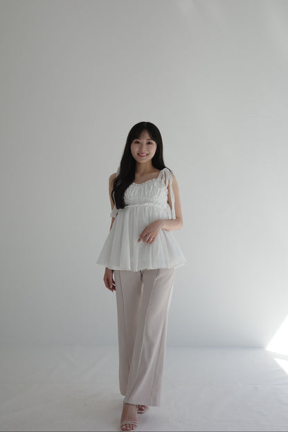 着用モデル：156cm 【トップス】カラー：white 【ボトムス】カラー：pale pink サイズ：SS