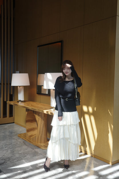 ベルトセットカシュクールオフショルダーニット