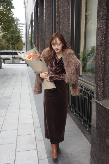 モデル身長：166cm カラー(アウター)：mocha (ワンピース)：brown