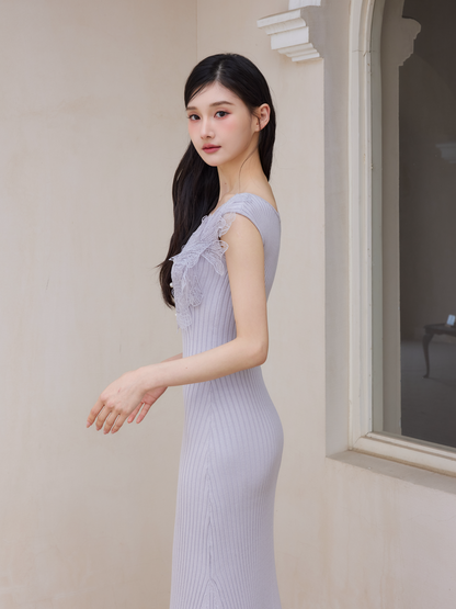 レースフリルニットワンピース