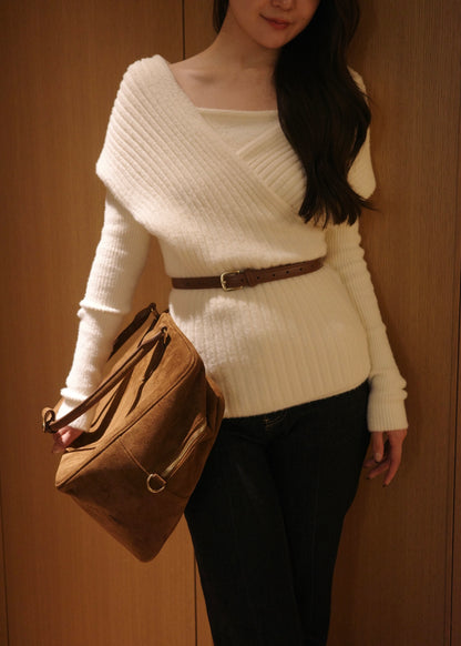 ベルトセットカシュクールオフショルダーニット