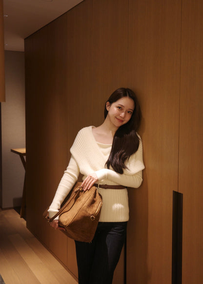 ベルトセットカシュクールオフショルダーニット