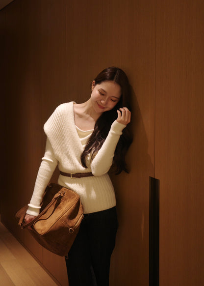 ベルトセットカシュクールオフショルダーニット