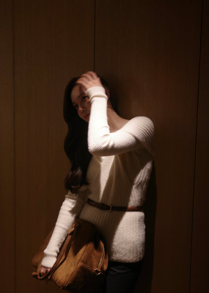 ベルトセットカシュクールオフショルダーニット