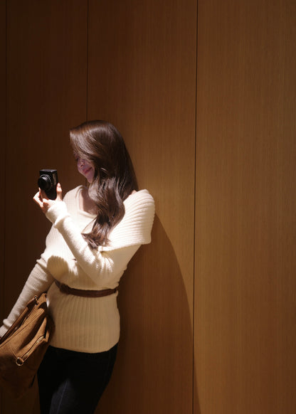 ベルトセットカシュクールオフショルダーニット