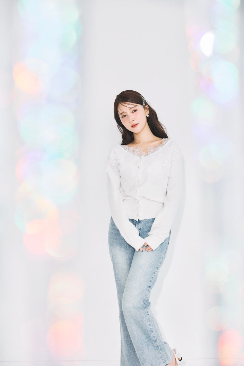 美品 アンナモリナーリ シフォンフリルカーディガン 白 40 定価10万円