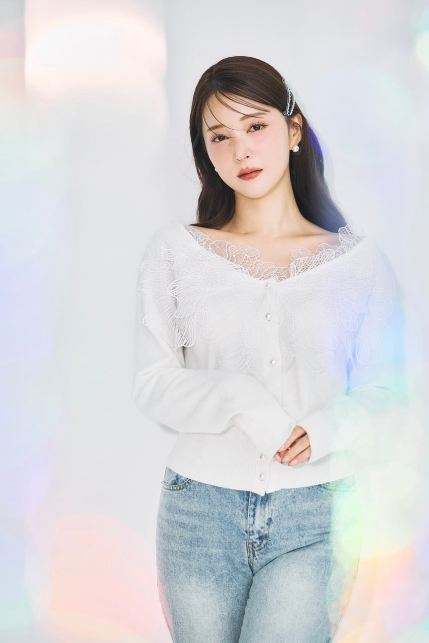 ポローラ　レースフリルカーディガン　ホワイト レースフリルカーディガン – poláura OFFICIAL ONLINE STORE