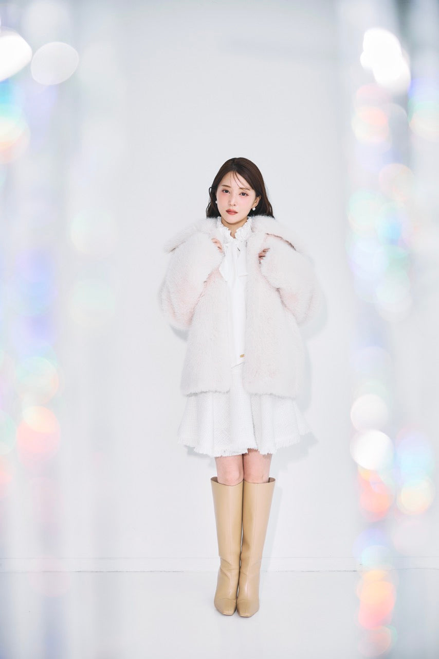 モデル身長：160cm カラー：(ワンピース)offwhite(アウター)ivory