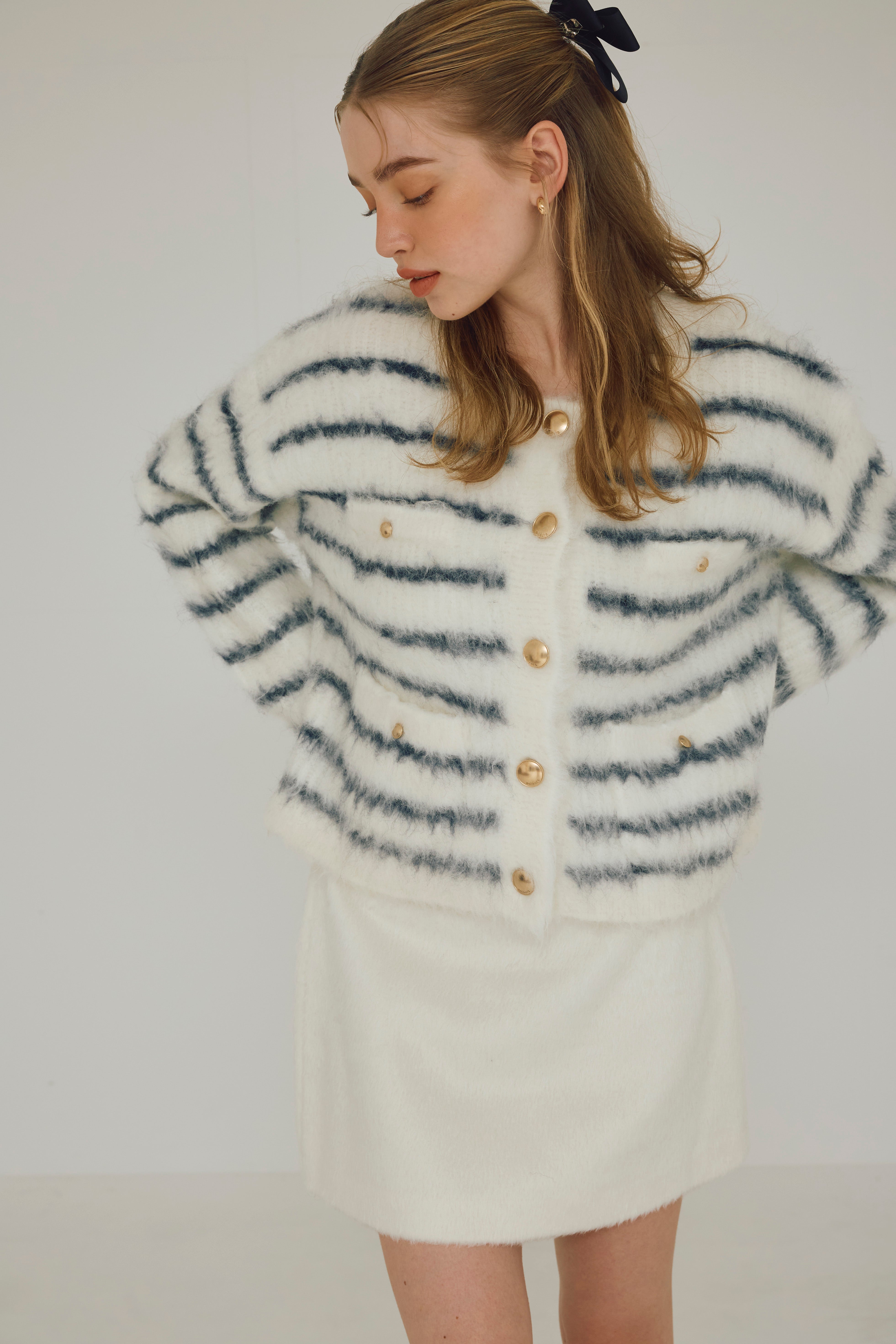 HTH border cardigan カーディガン シャギー ボーダー