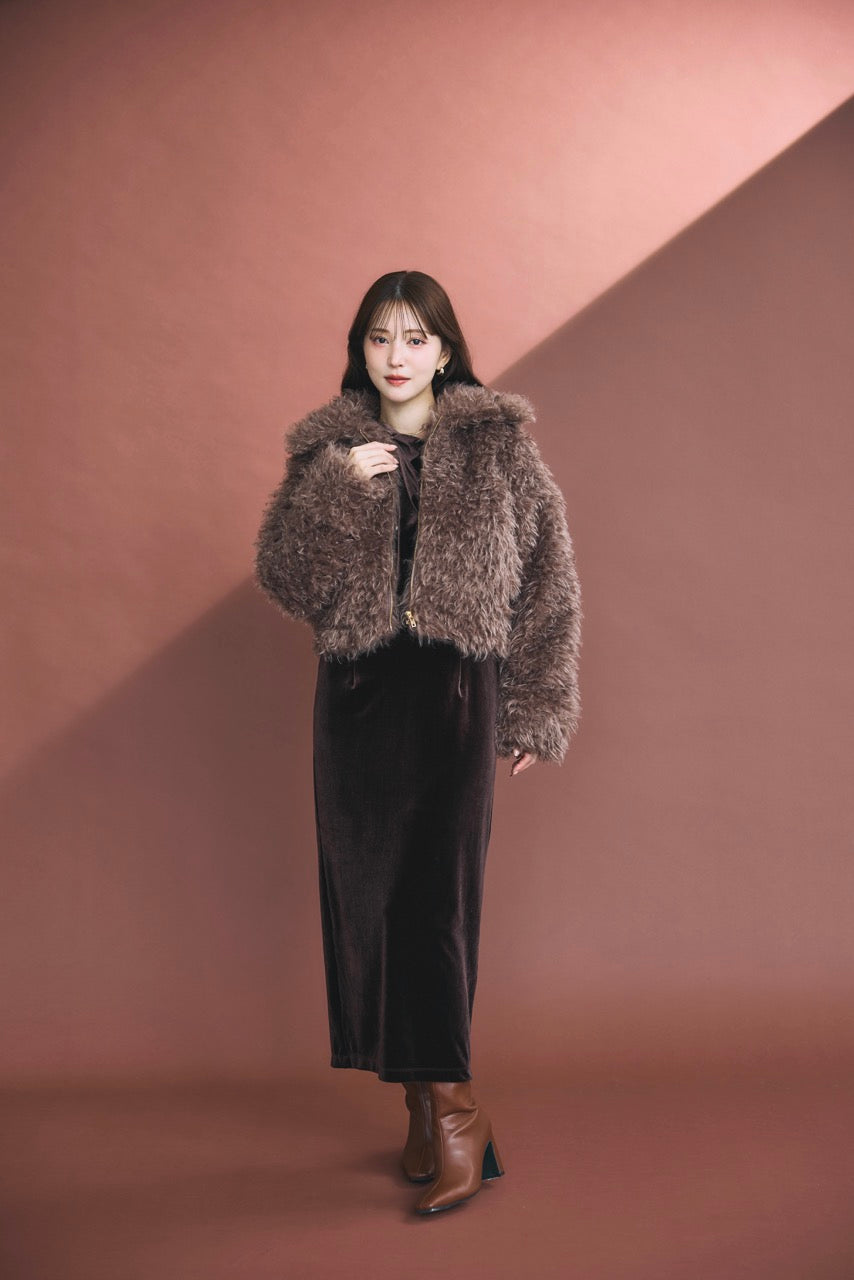 モデル身長：160cm カラー(アウター)：mocha (ワンピース)：brown